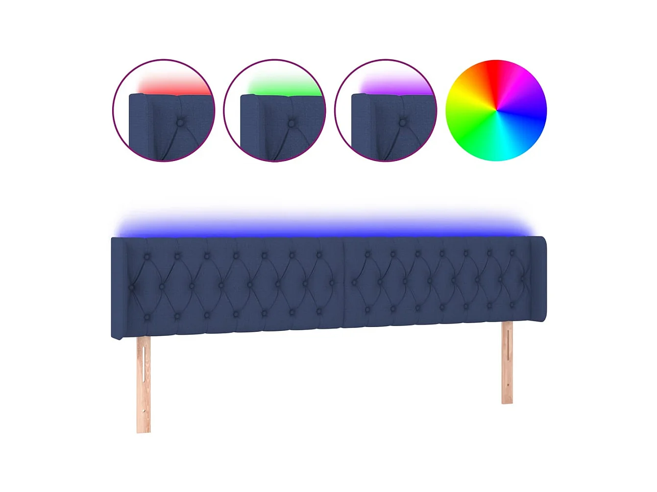 Mueble cabecero | Cabezal de cama | Cabecero con LED de tela azul 203x16x78/88 cm