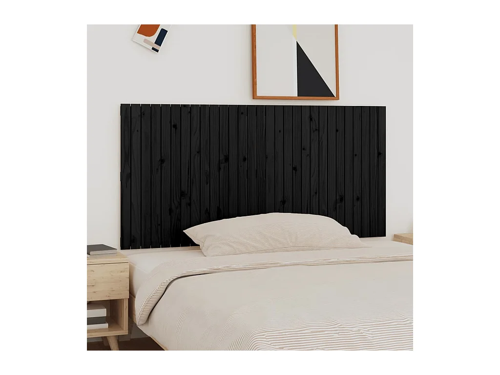 Tête de lit murale | Panneau de tête pour lit Moderne  Noir 185x3x90 cm Bois massif de pin