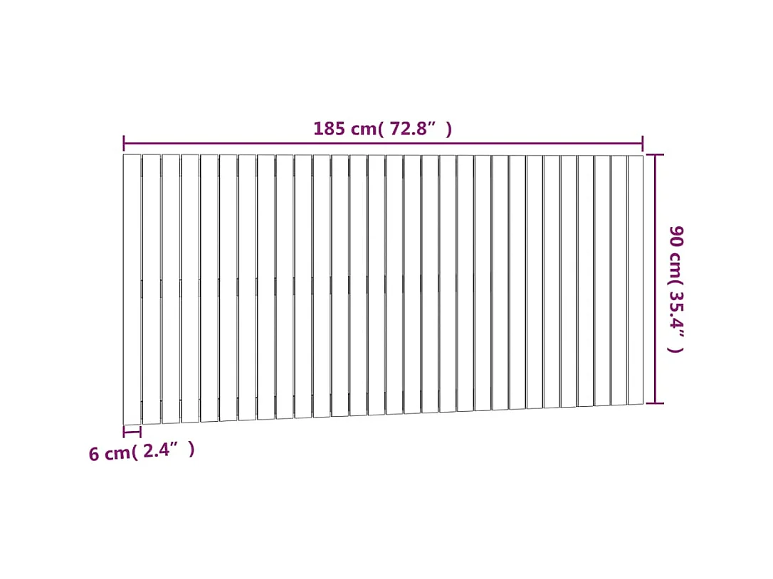 Tête de lit murale | Panneau de tête pour lit Moderne  Noir 185x3x90 cm Bois massif de pin
