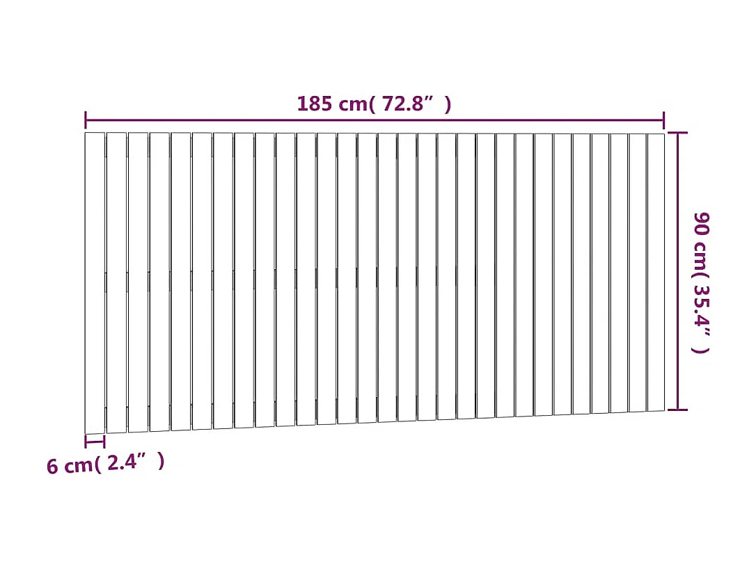 Cabecero de Cama | Cabezal de cama | Mueble de cabecero de pared madera maciza pino negro 185x3x90 cm