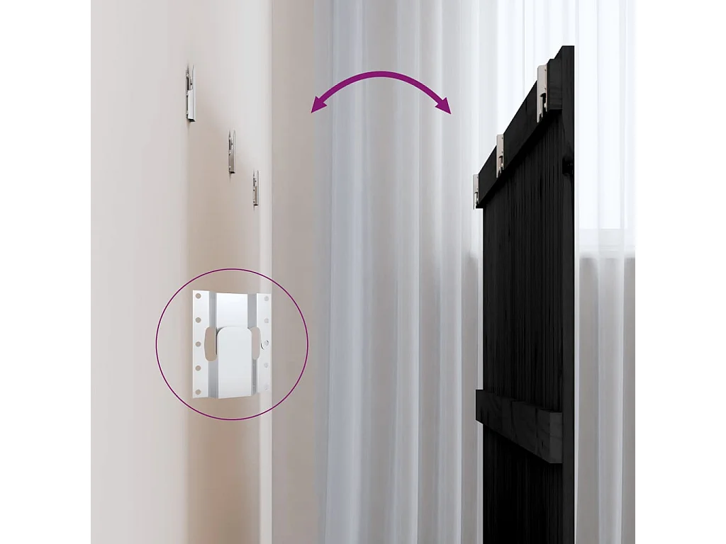 Cabecero de Cama | Cabezal de cama | Mueble de cabecero de pared madera maciza pino negro 185x3x90 cm