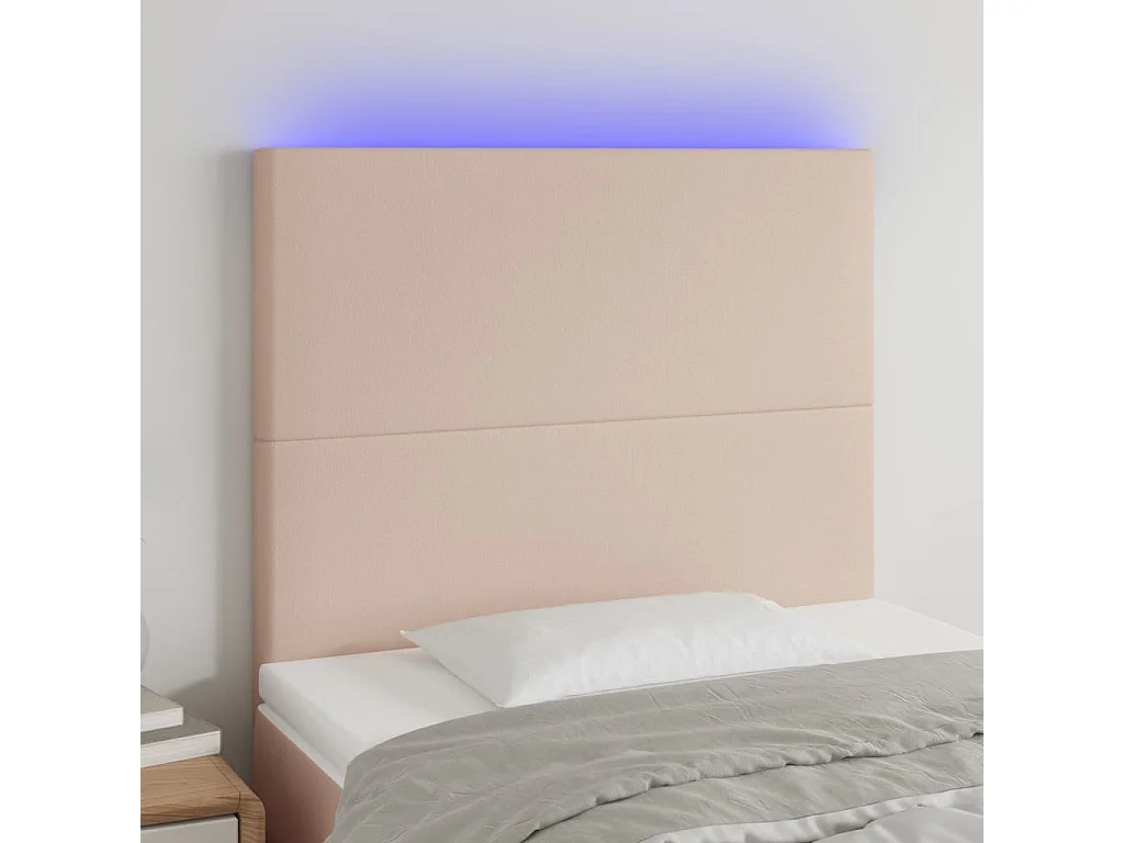 Tête de Lit | Panneau de tête pour lit Moderne à LED Cappuccino 90x5x118/128 cm Similicuir