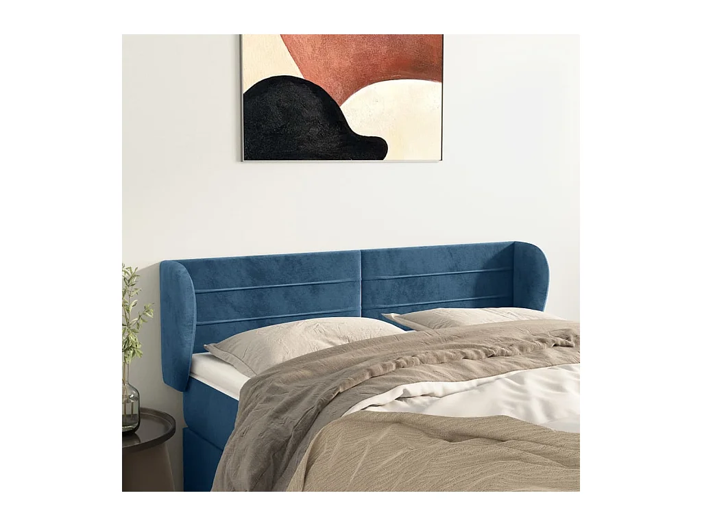 Mueble cabecero | Cabezal de cama | Cabecero de terciopelo azul oscuro 147x23x78/88 cm