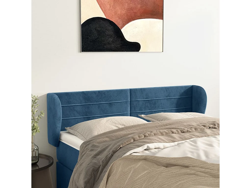 Mueble cabecero | Cabezal de cama | Cabecero de terciopelo azul oscuro 147x23x78/88 cm
