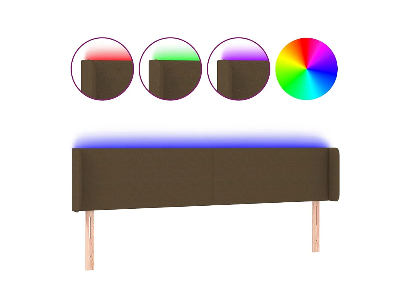 Mueble cabecero | Cabezal de cama | Cabecero con LED de tela marrón oscuro 203x16x78/88 cm