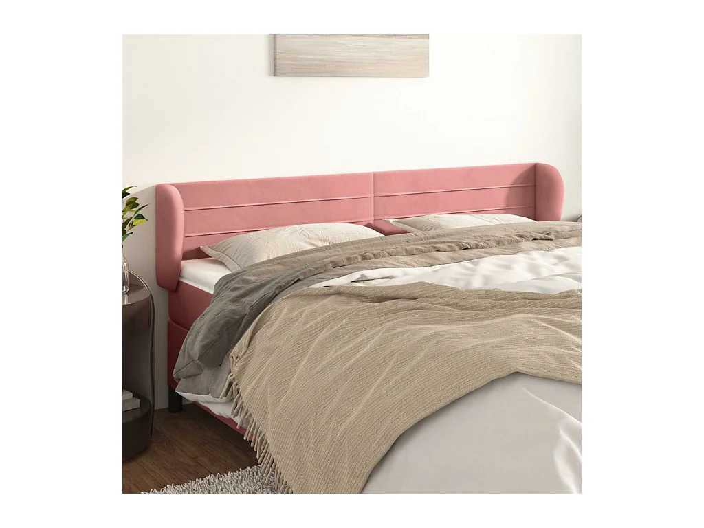 Tête de Lit | Panneau de tête pour lit Moderne avec oreilles Rose 163x23x78/88 cm Velours