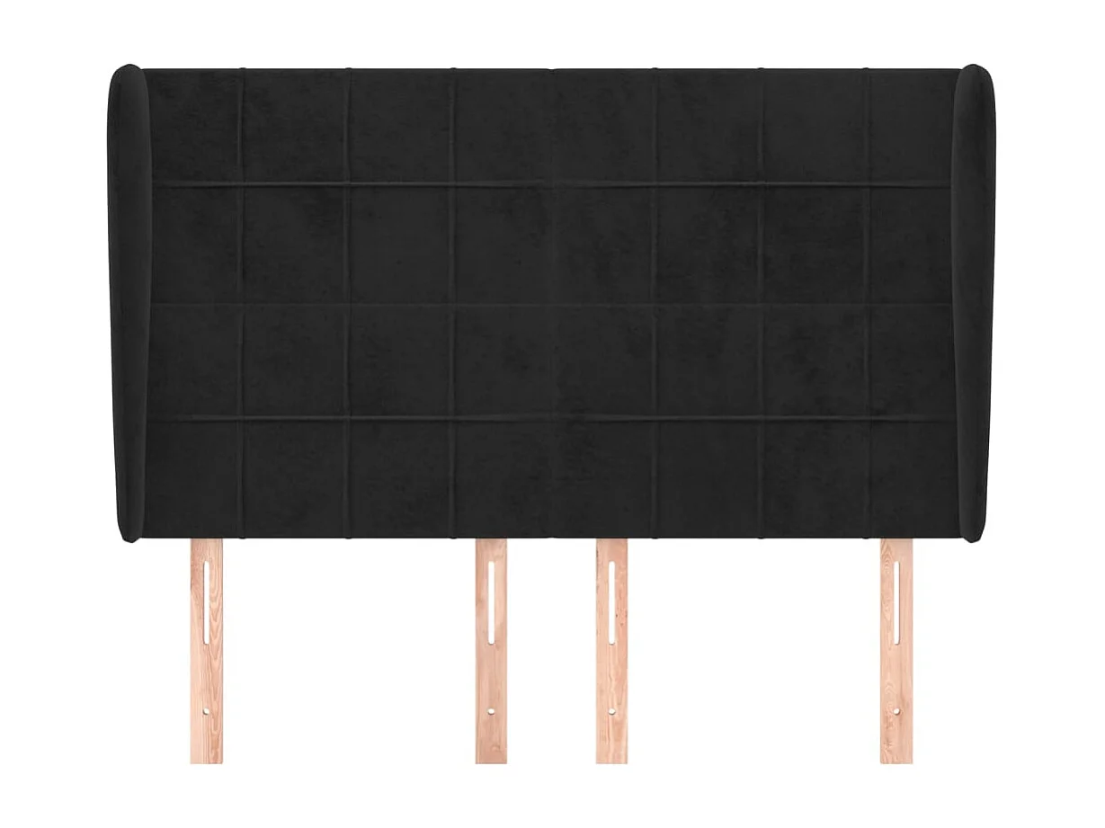 Cabecero | Cabezal de Cama | Mueble cabecero con orejas de terciopelo negro 147x23x118/128 cm