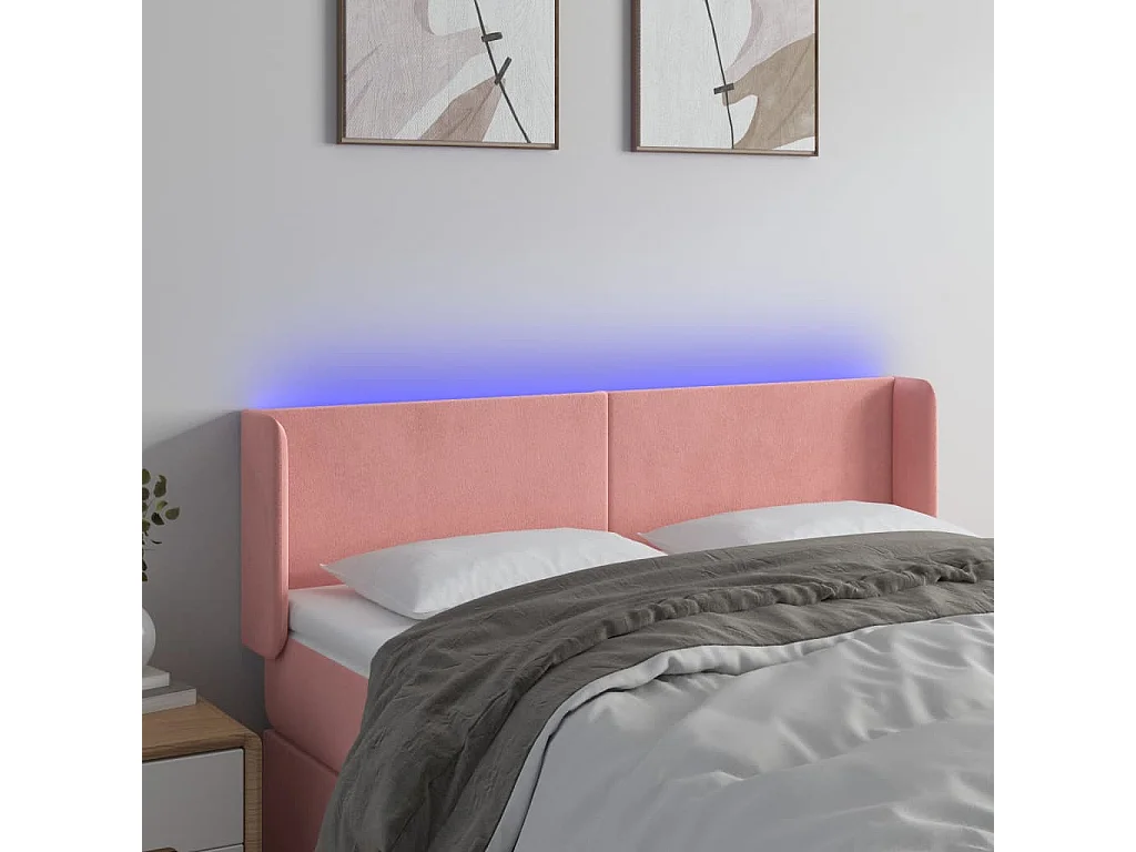 Tête de Lit | Panneau de tête pour lit Moderne à LED Rose 147x16x78/88 cm Velours