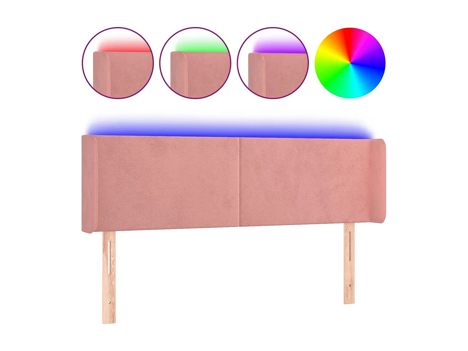Hoofdbord | Hoofdeinde LED 147x16x78/88 cm fluweel roze