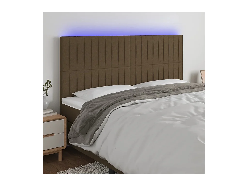 Tête de Lit | Panneau de tête pour lit Moderne à LED Marron foncé 180x5x118/128 cm Tissu