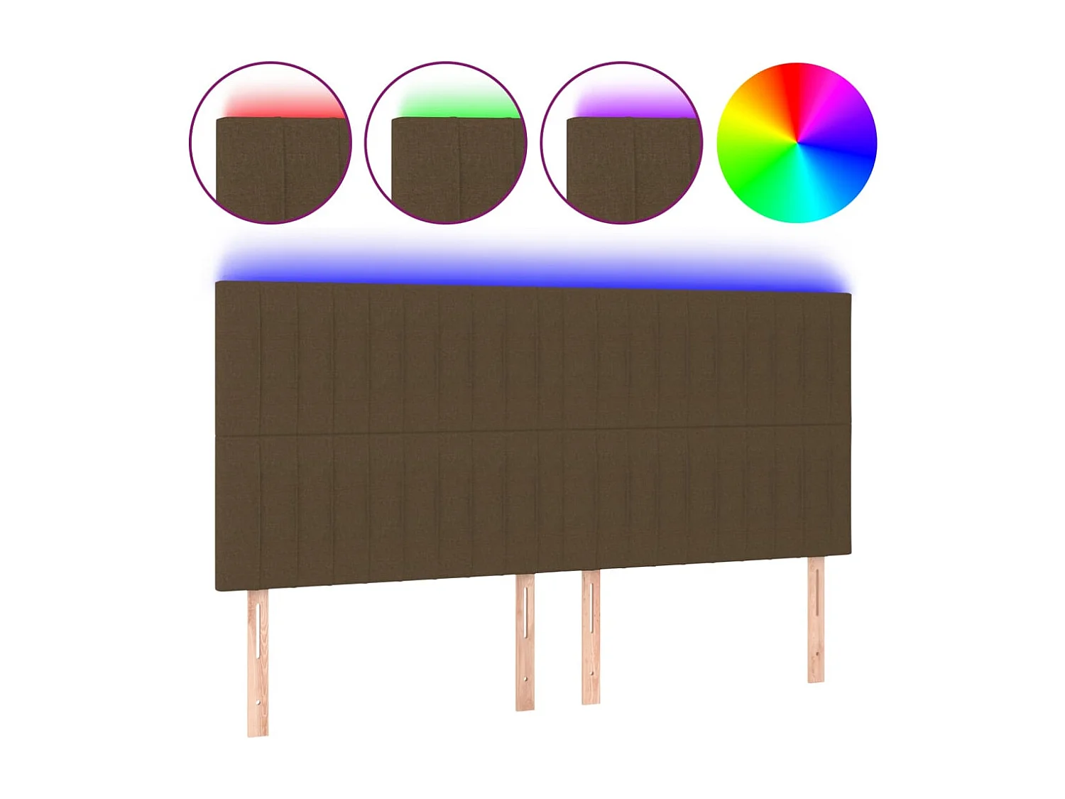 Tête de Lit | Panneau de tête pour lit Moderne à LED Marron foncé 180x5x118/128 cm Tissu