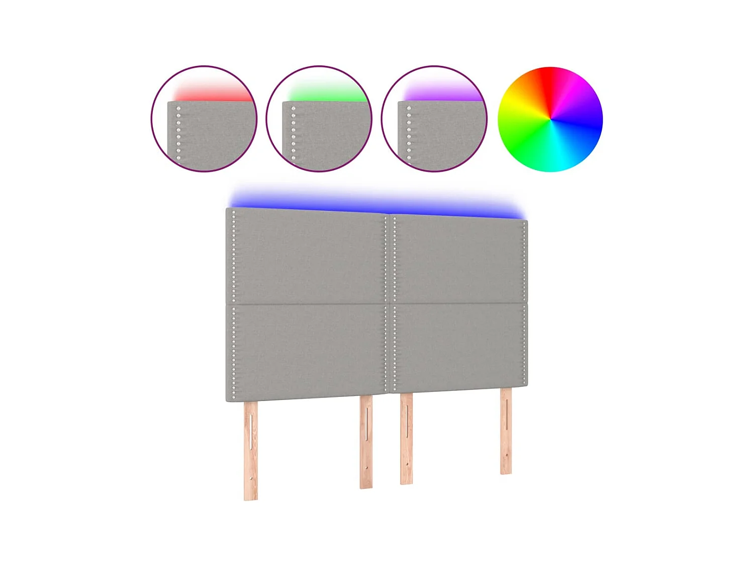 Cabecero | Cabezal de Cama | Mueble cabecero con luces LED tela gris claro 144x5x118/128 cm