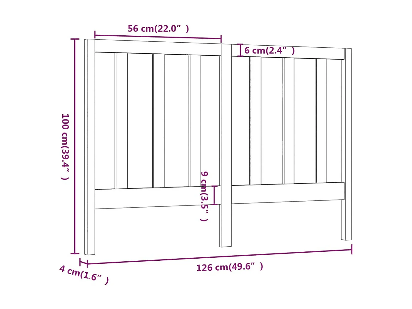 Cabecero de Cama | Cabezal de cama | Mueble de cabecero madera maciza de pino 126x4x100 cm