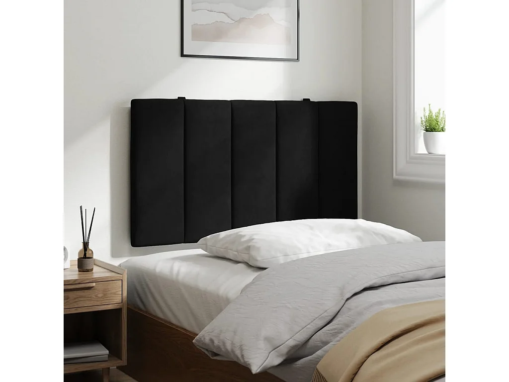 Cabecero de Cama | Cabezal de cama | Mueble de cabecero acolchado Hanko terciopelo negro 90 cm