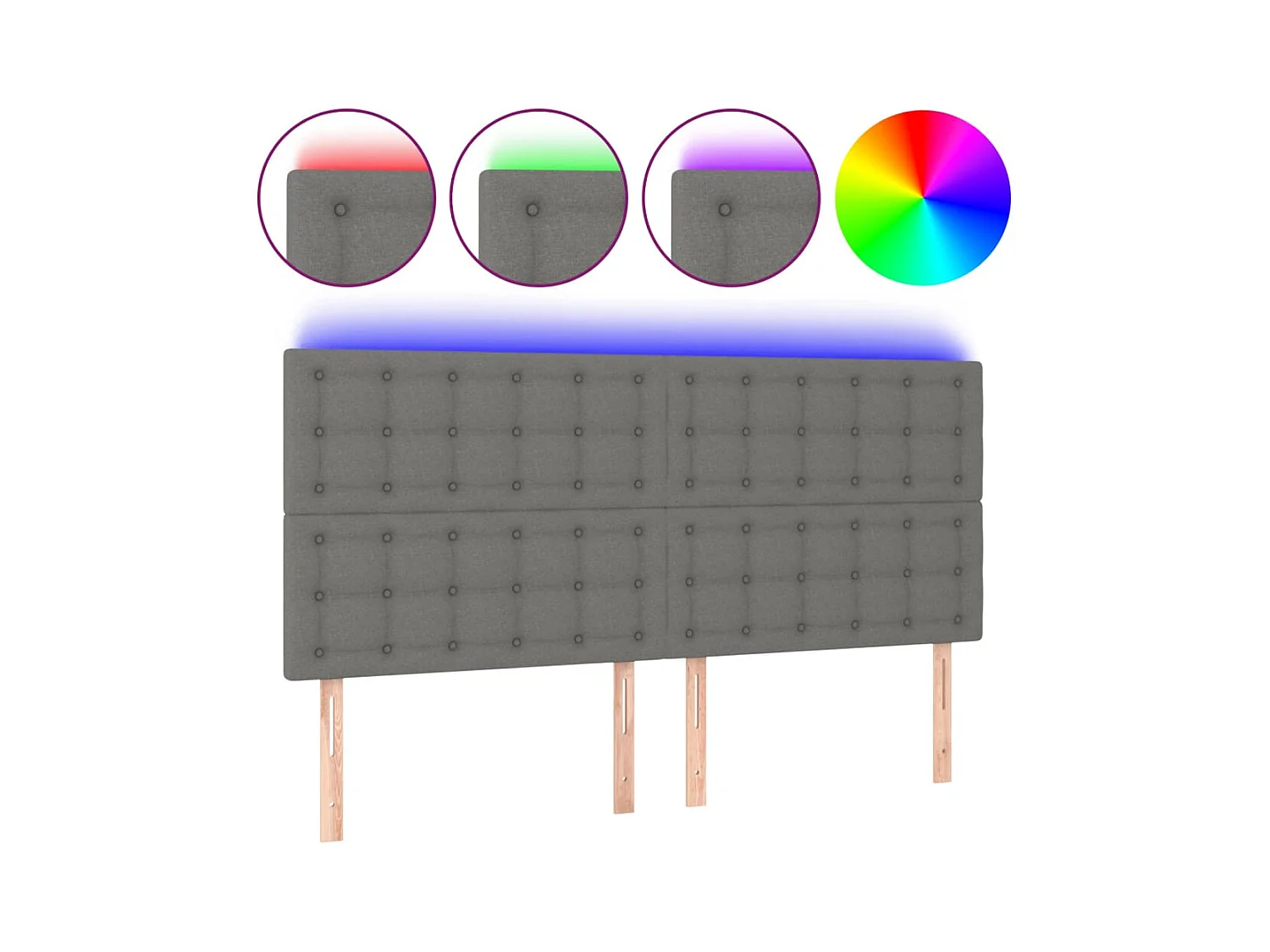 Cabecero | Cabezal de Cama | Mueble cabecero con luces LED tela gris oscuro 200x5x118/128 cm