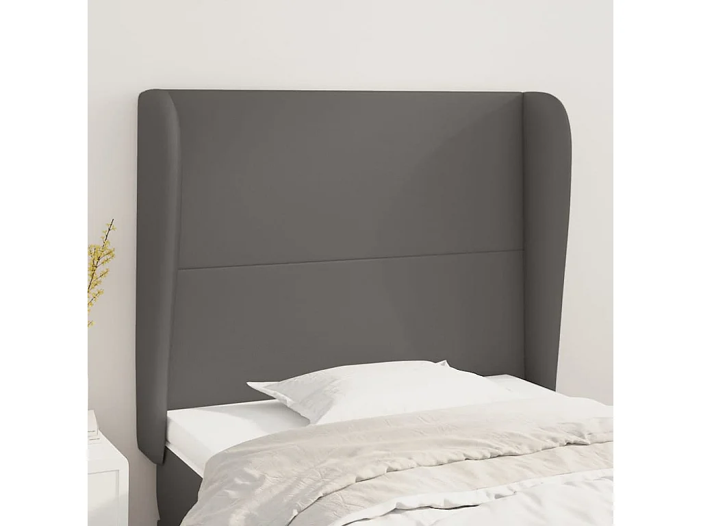 Cabecero | Cabezal de Cama | Mueble cabecero con orejas de cuero sintético gris 83x23x118/128 cm