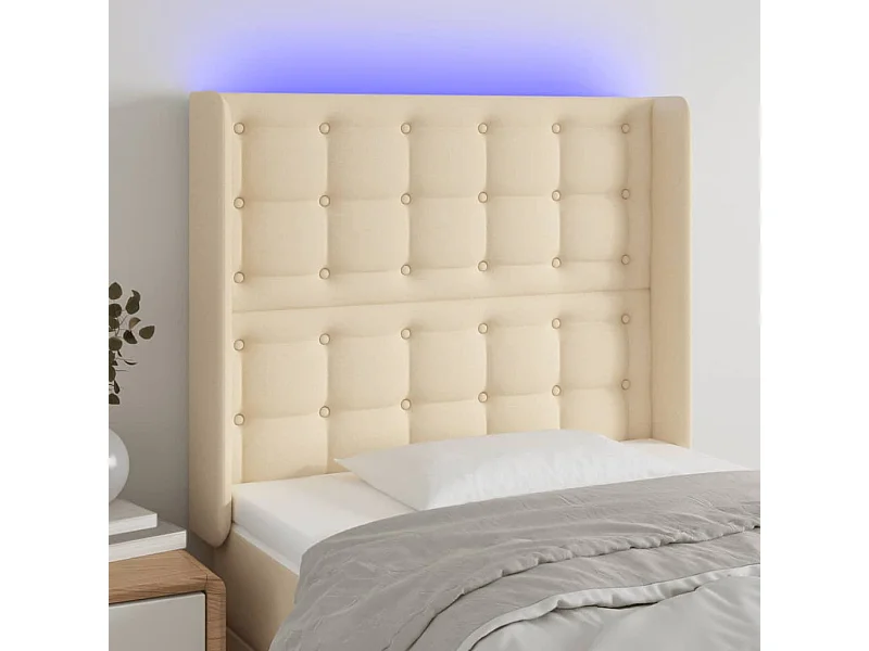Mueble cabecero | Cabezal de cama | Cabecero con LED de tela color crema 83x16x118/128 cm