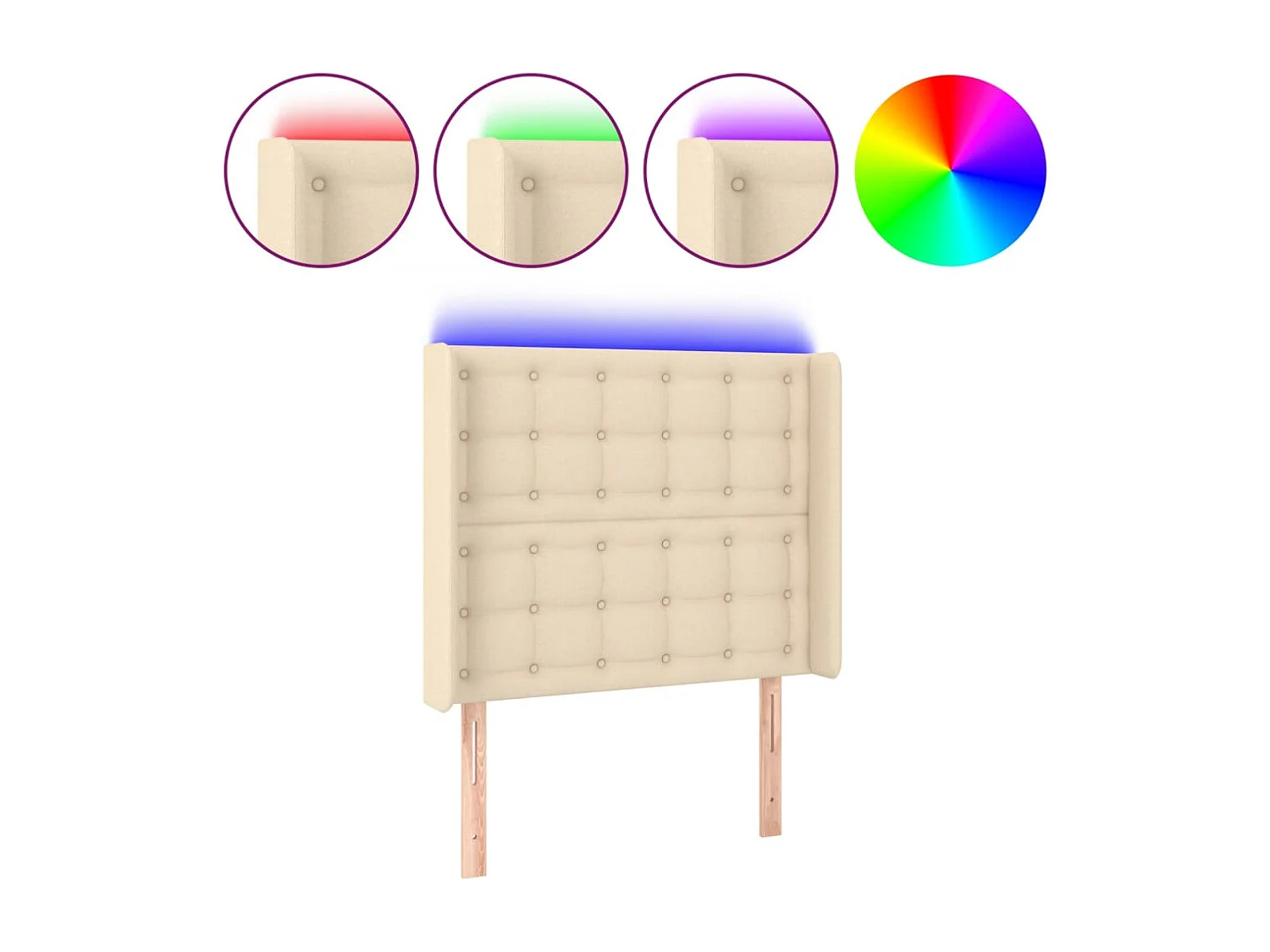 Mueble cabecero | Cabezal de cama | Cabecero con LED de tela color crema 83x16x118/128 cm