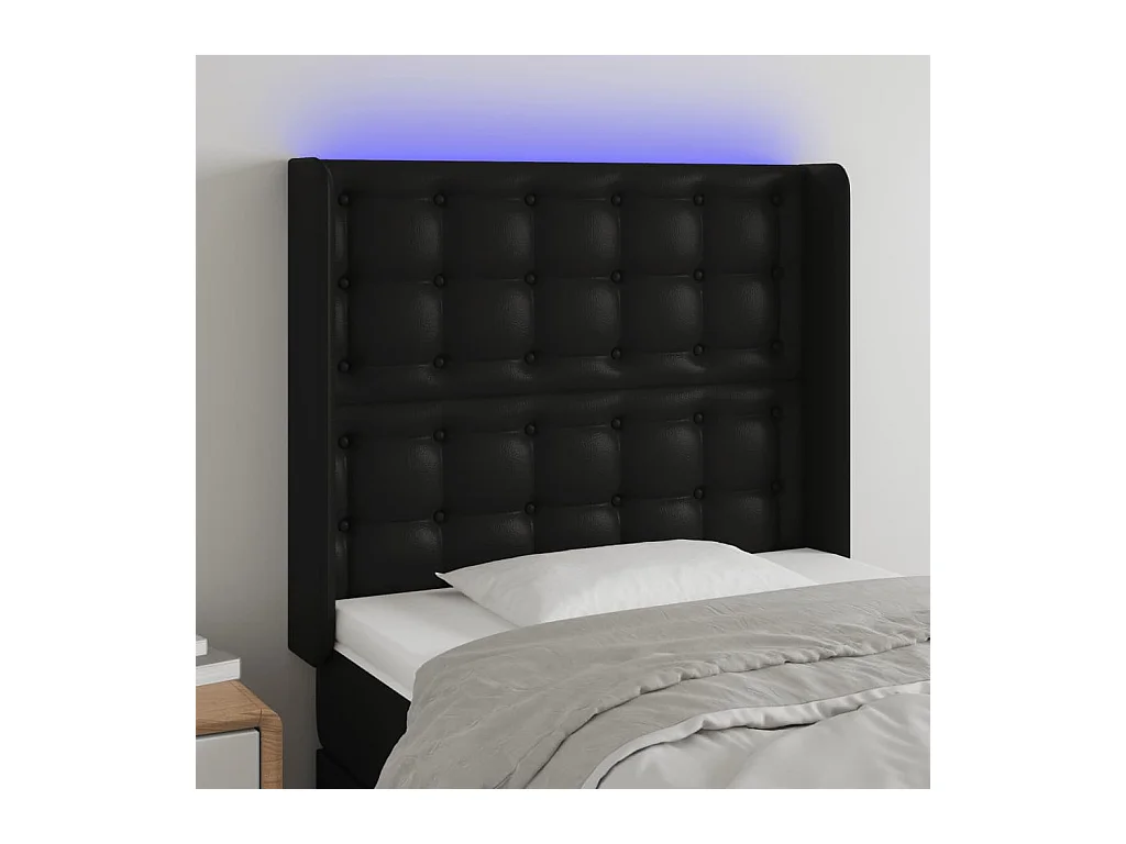 Cabecero | Cabezal de Cama | Mueble cabecero con LED cuero sintético negro 103x16x118/128 cm