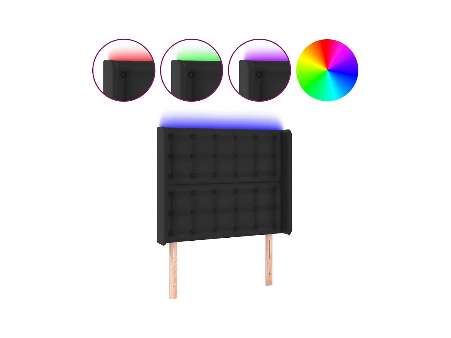 Cabecero | Cabezal de Cama | Mueble cabecero con LED cuero sintético negro 103x16x118/128 cm