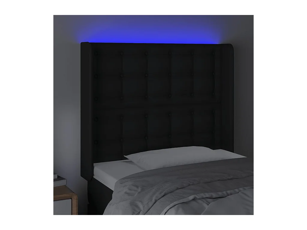 Cabecero | Cabezal de Cama | Mueble cabecero con LED cuero sintético negro 103x16x118/128 cm