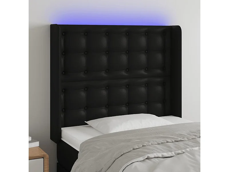 Tête de Lit | Panneau de tête pour lit Moderne à LED Noir 103x16x118/128 cm Similicuir