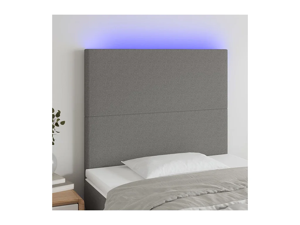 Cabecero | Cabezal de Cama | Mueble cabecero con luces LED tela gris oscuro 100x5x118/128 cm