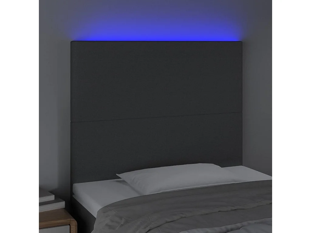 Cabecero | Cabezal de Cama | Mueble cabecero con luces LED tela gris oscuro 100x5x118/128 cm