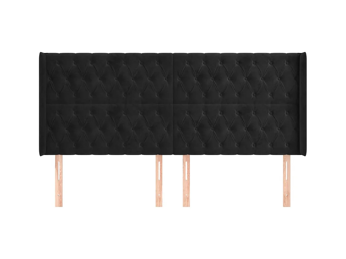 Cabecero | Cabezal de Cama | Mueble cabecero con orejas de terciopelo negro 203x16x118/128 cm