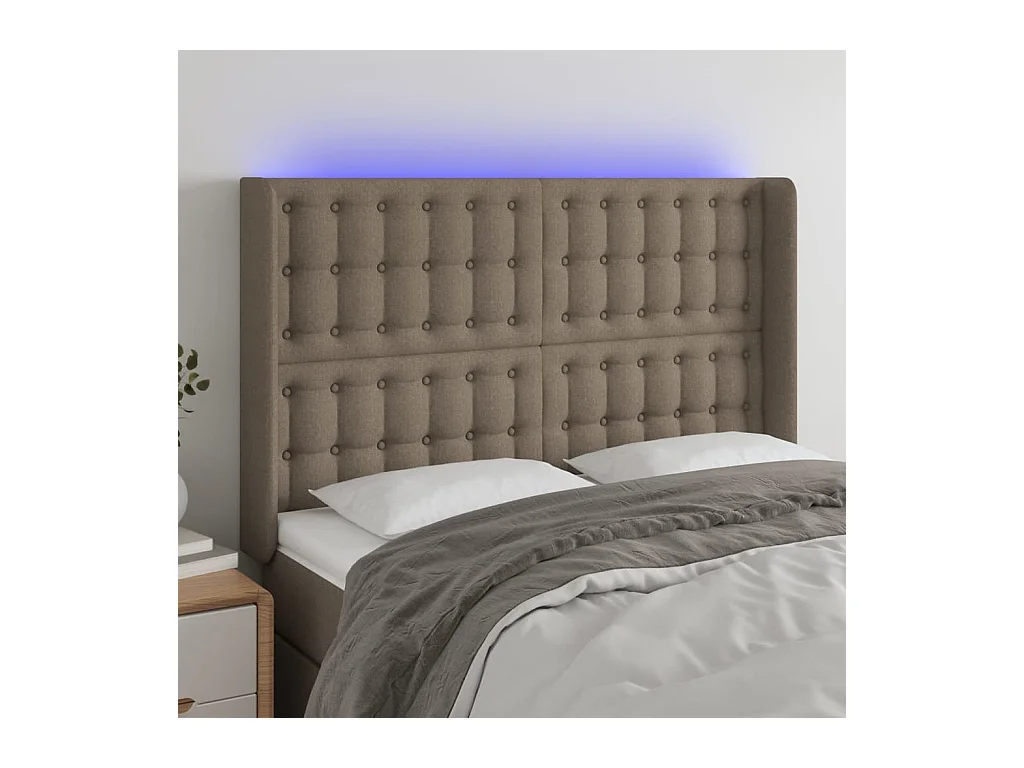 Tête de Lit | Panneau de tête pour lit Moderne à LED Taupe 147x16x118/128 cm Tissu