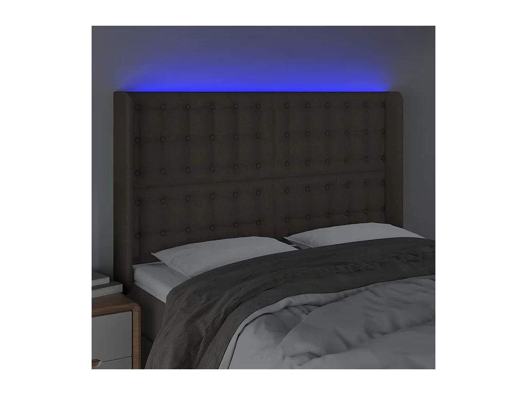 Tête de Lit | Panneau de tête pour lit Moderne à LED Taupe 147x16x118/128 cm Tissu
