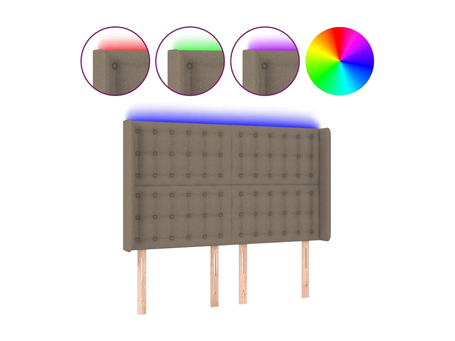 Tête de Lit | Panneau de tête pour lit Moderne à LED Taupe 147x16x118/128 cm Tissu