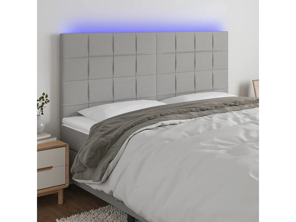Cabecero | Cabezal de Cama | Mueble cabecero con luces LED tela gris claro 200x5x118/128 cm