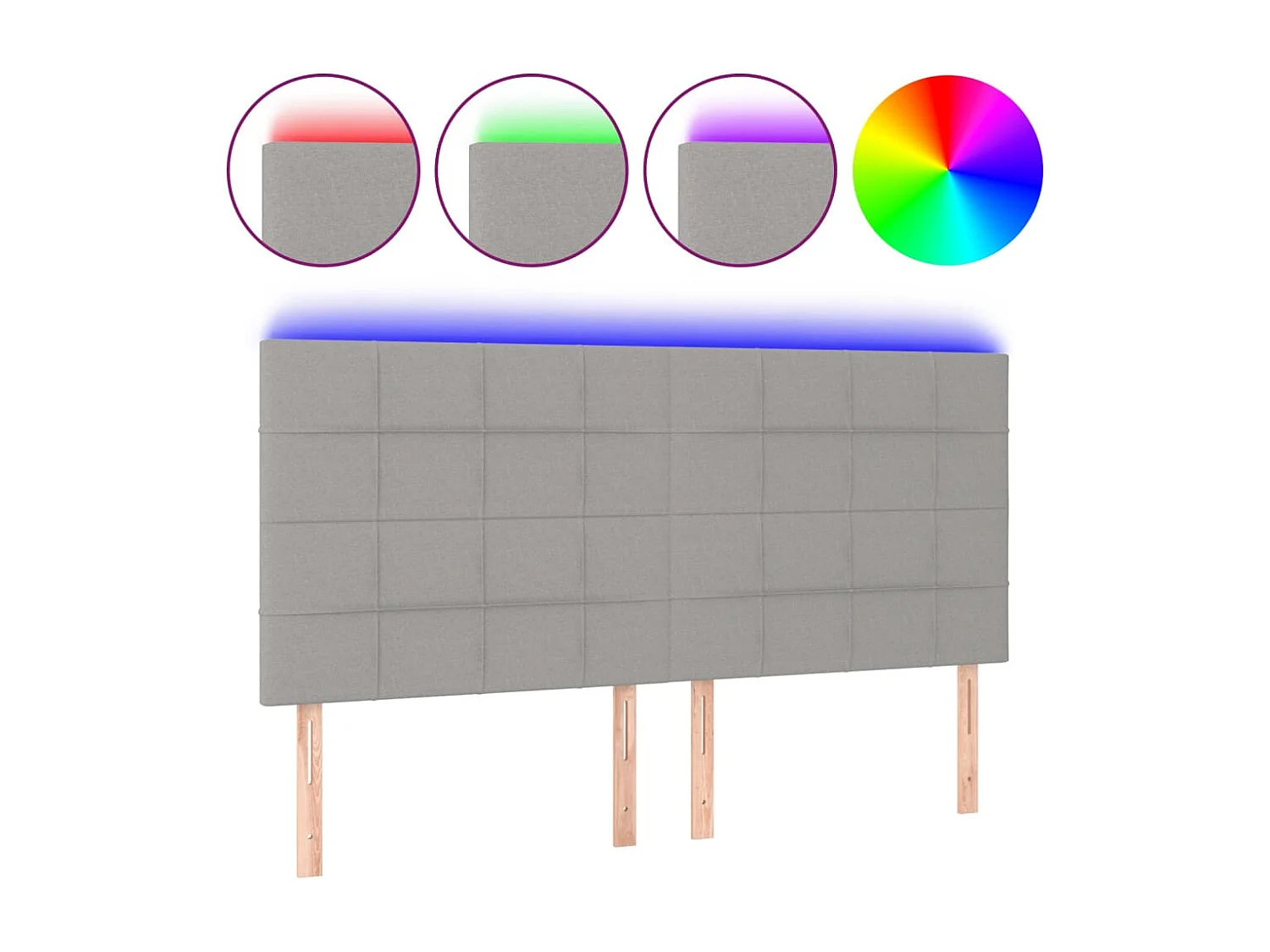 Cabecero | Cabezal de Cama | Mueble cabecero con luces LED tela gris claro 200x5x118/128 cm