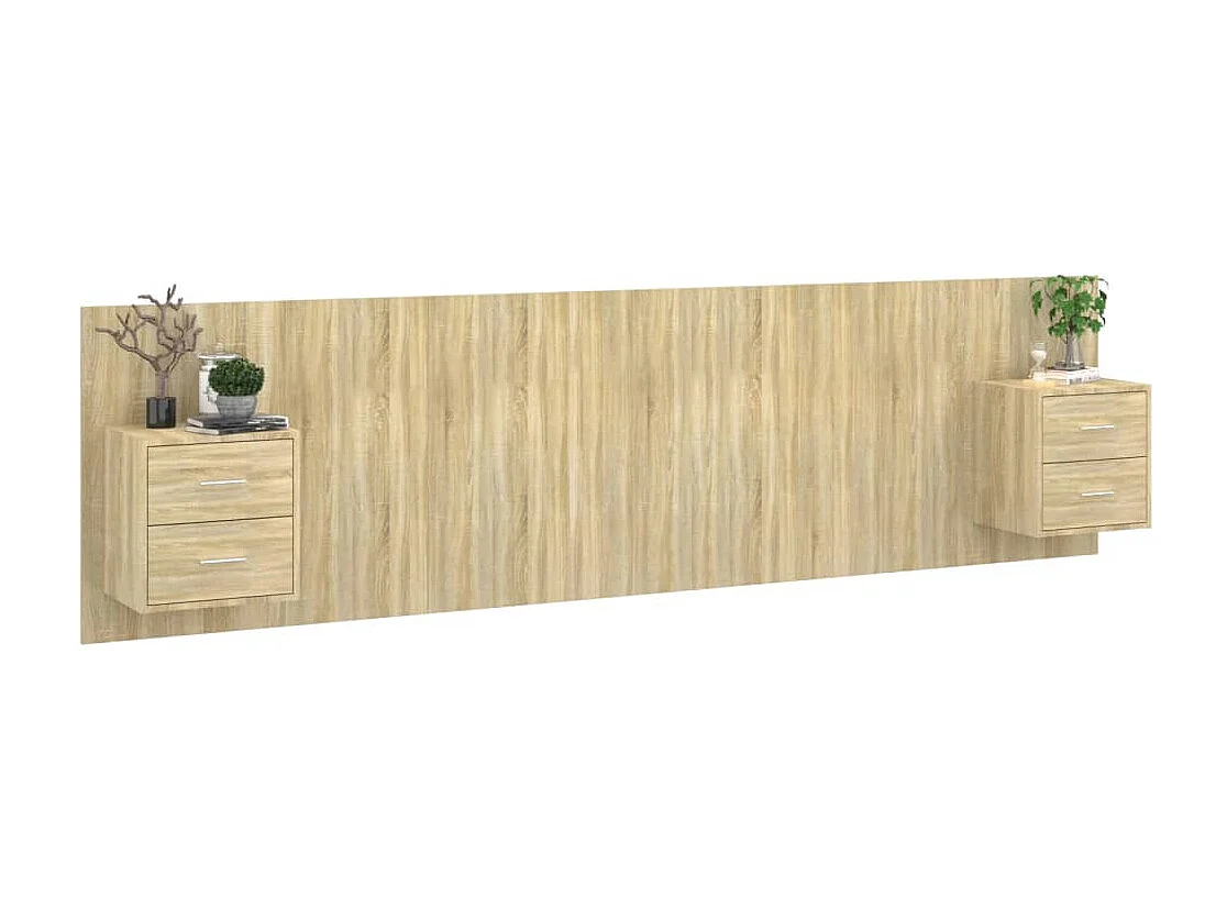 Cabecero de Cama | Cabezal de cama | Mueble de cabecero con mesitas madera contrachapada roble Sonoma