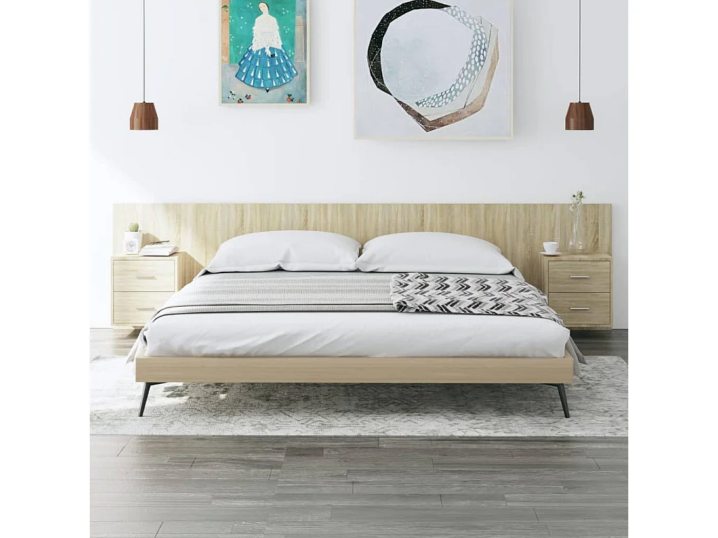 Tête de Lit avec rangement | Tête de lit avec armoires Chêne sonoma Bois d'ingénierie