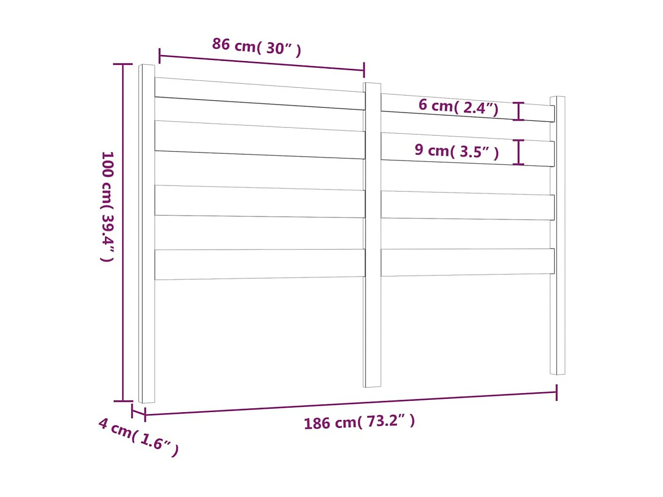 Tête de Lit | Panneau de tête pour lit Moderne Gris 186x4x100 cm Bois massif de pin