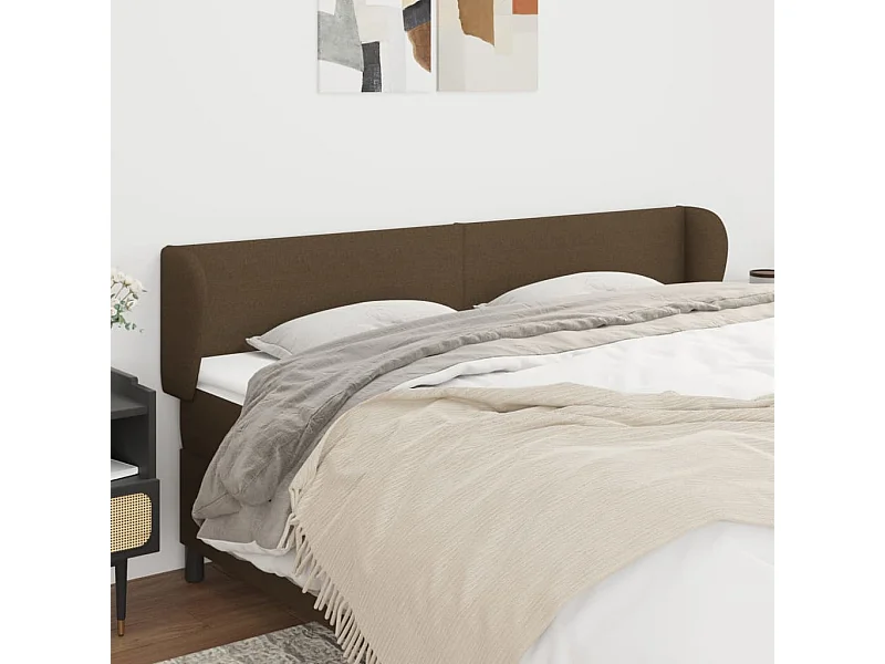 Tête de Lit | Panneau de tête pour lit Moderne avec oreilles Marron foncé 203x23x78/88 cm Tissu