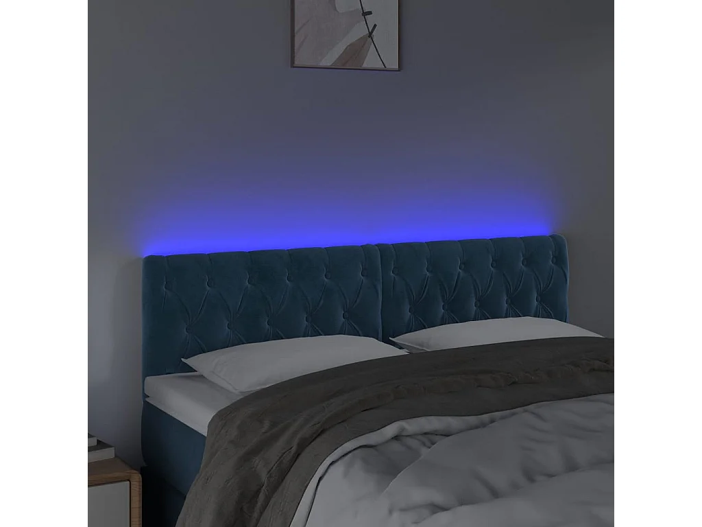 Hoofdbord | Hoofdeinde LED 160x7x78/88 cm fluweel donkerblauw