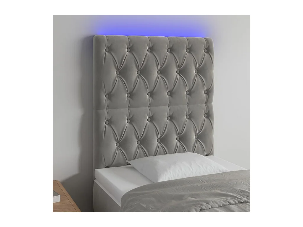 Cabecero | Cabezal de Cama | Mueble cabecero con luces LED terciopelo gris claro 80x7x118/128 cm