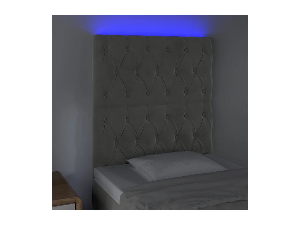 Cabecero | Cabezal de Cama | Mueble cabecero con luces LED terciopelo gris claro 80x7x118/128 cm