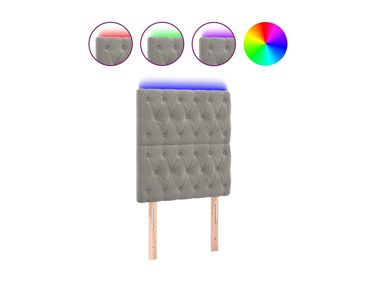 Tête de Lit | Panneau de tête pour lit Moderne à LED Gris clair 80x7x118/128 cm Velours