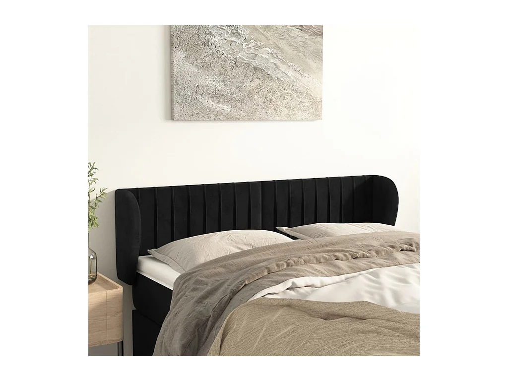 Tête de Lit | Panneau de tête pour lit Moderne avec oreilles Noir 147x23x78/88 cm Velours