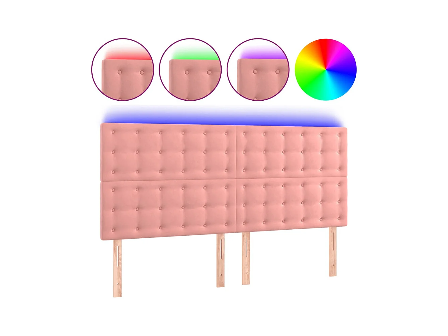 Cabecero | Cabezal de Cama | Mueble cabecero con luces LED terciopelo rosa 160x5x118/128 cm