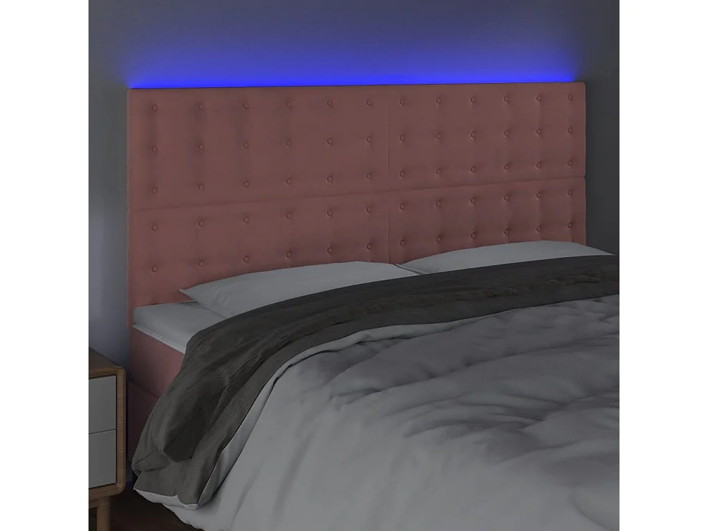 Tête de Lit | Panneau de tête pour lit Moderne à LED Rose 160x5x118/128 cm Velours