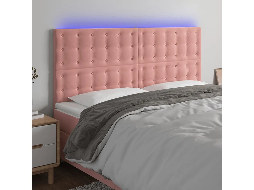 Hoofdbord | Hoofdeinde LED 160x5x118/128 cm fluweel roze