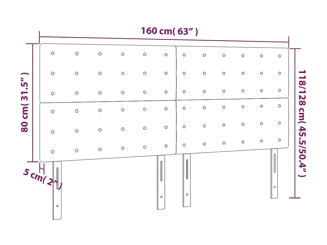Hoofdbord | Hoofdeinde LED 160x5x118/128 cm fluweel roze