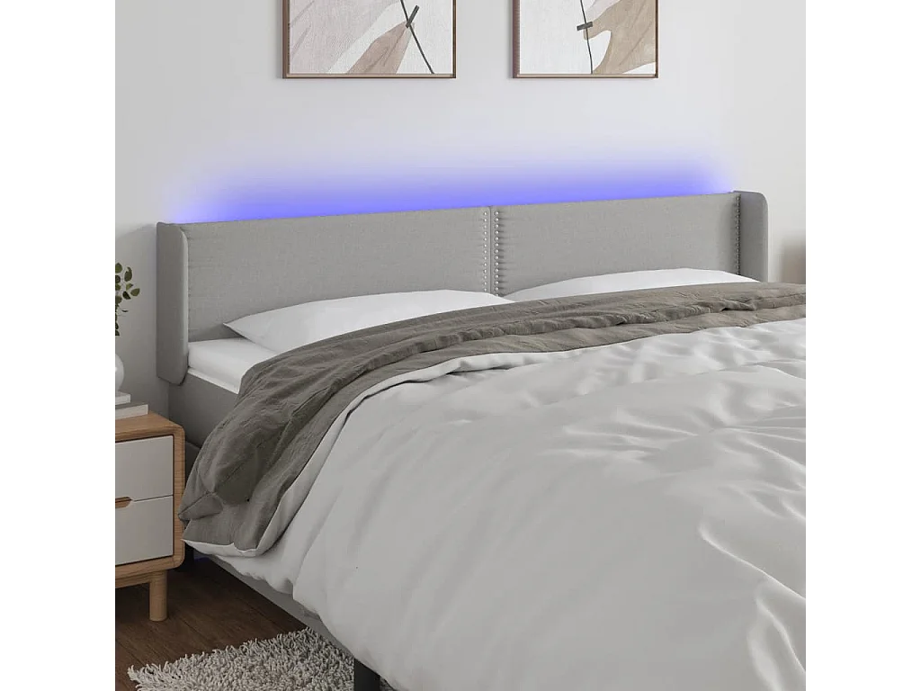 Tête de Lit | Panneau de tête pour lit Moderne à LED Gris clair 203x16x78/88 cm Tissu