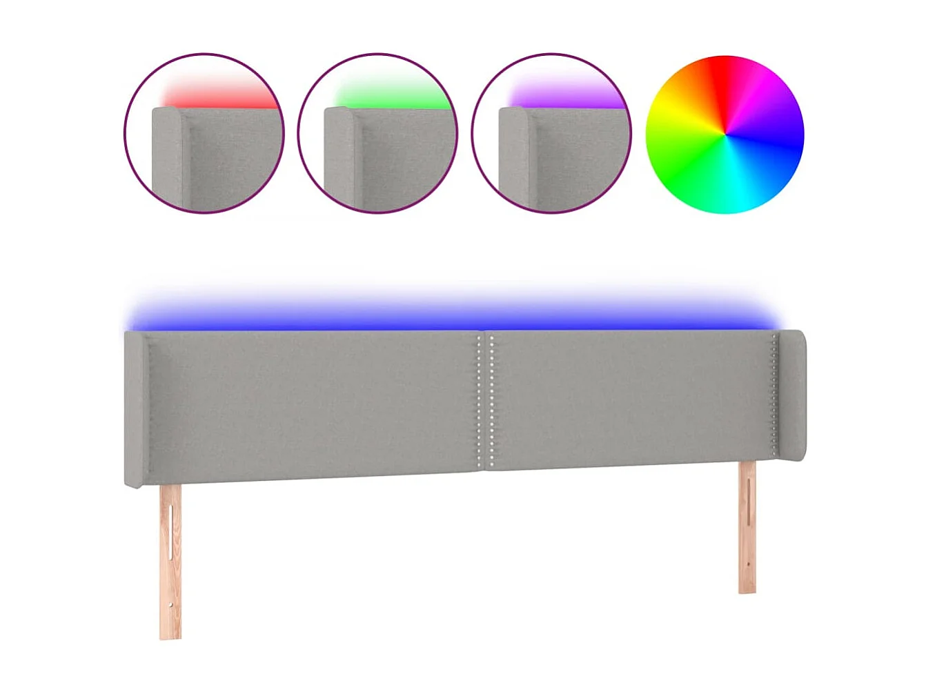 Tête de Lit | Panneau de tête pour lit Moderne à LED Gris clair 203x16x78/88 cm Tissu