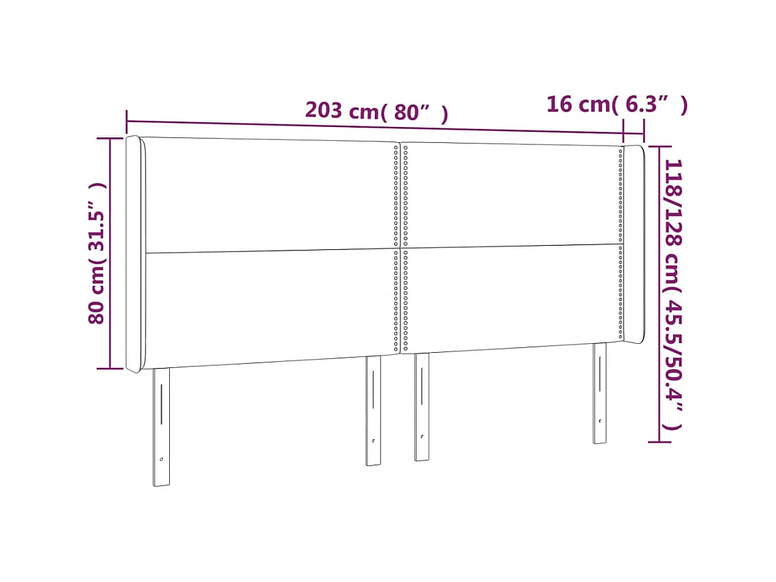Mueble cabecero | Cabezal de cama | Cabecero con LED de tela marrón oscuro 203x16x118/128 cm
